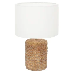 Lampa stołowa ceramiczna biała/rattan LUCIA