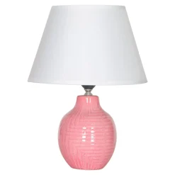 Lampa stołowa z abażurem różowo-biała 35,5 cm