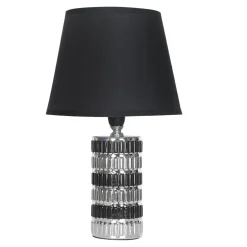 Lampa stołowa z abażurem srebrno-czarna 31 cm