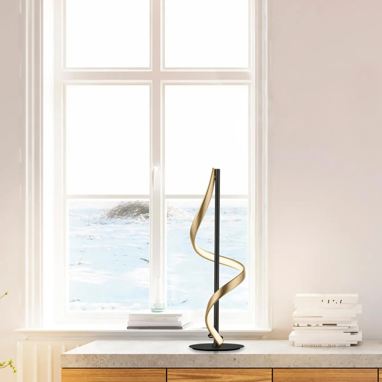 Lampa stołwa LED Wi-Fi czarno-złota Q-SWING z pilotem
