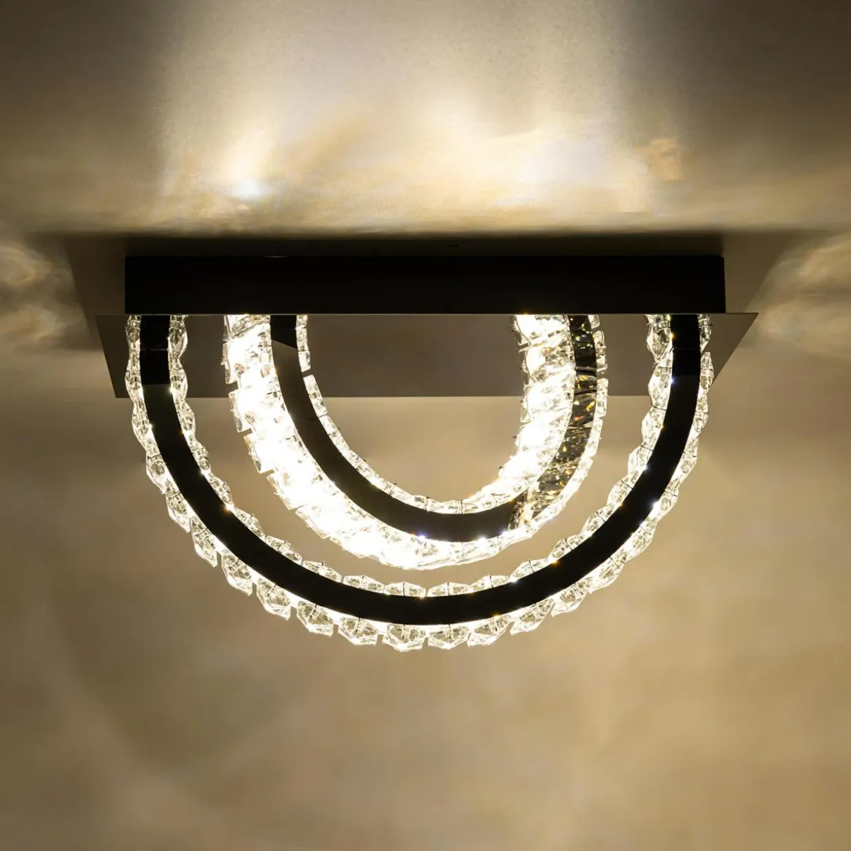 Lampa sufitowa 2 pierścienie czarna TULA na pilota