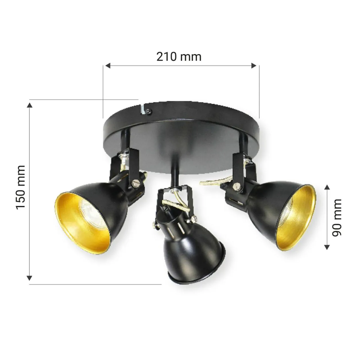 Lampa sufitowa 3 reflektory czarno-złota ORO FALCO