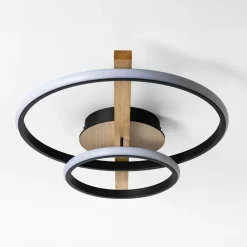 Lampa sufitowa LED 2 pierścienie jasne drewno czarna ALMERIA