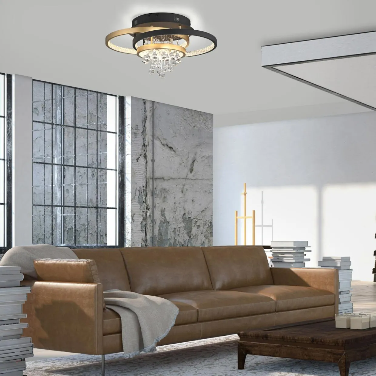 Lampa sufitowa LED czarno-złota ROTAZO