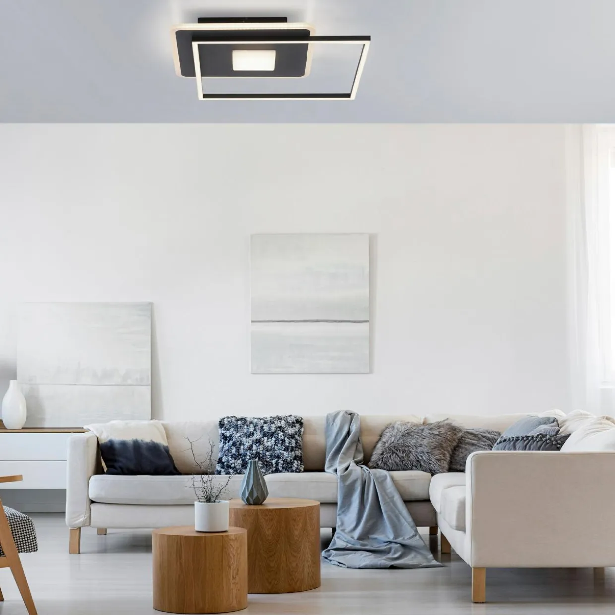 Lampa sufitowa LED z ramką kwadratowa czarna DOMINO