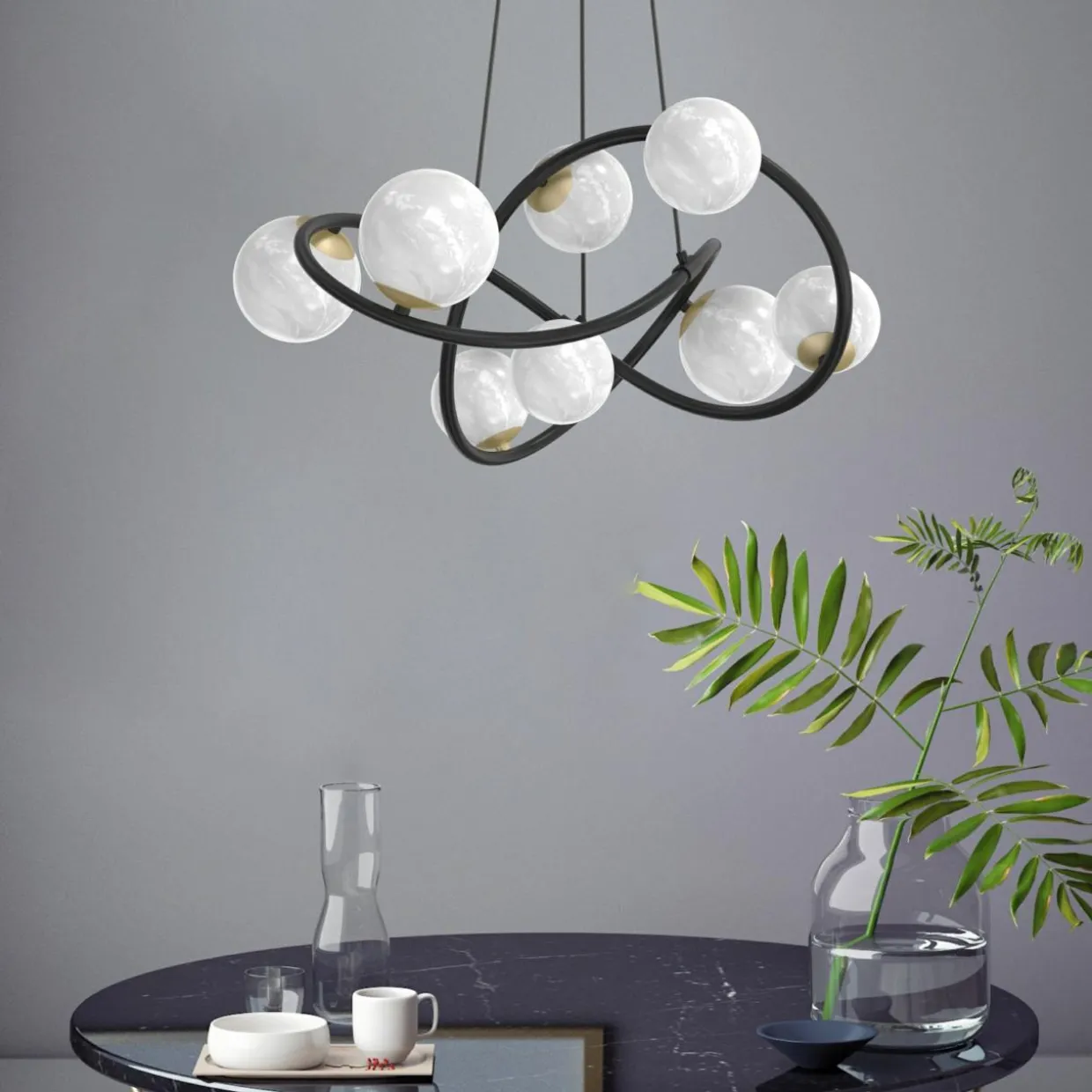 Lampa wisząca 8 kloszy kule czarno-złota NISYRO