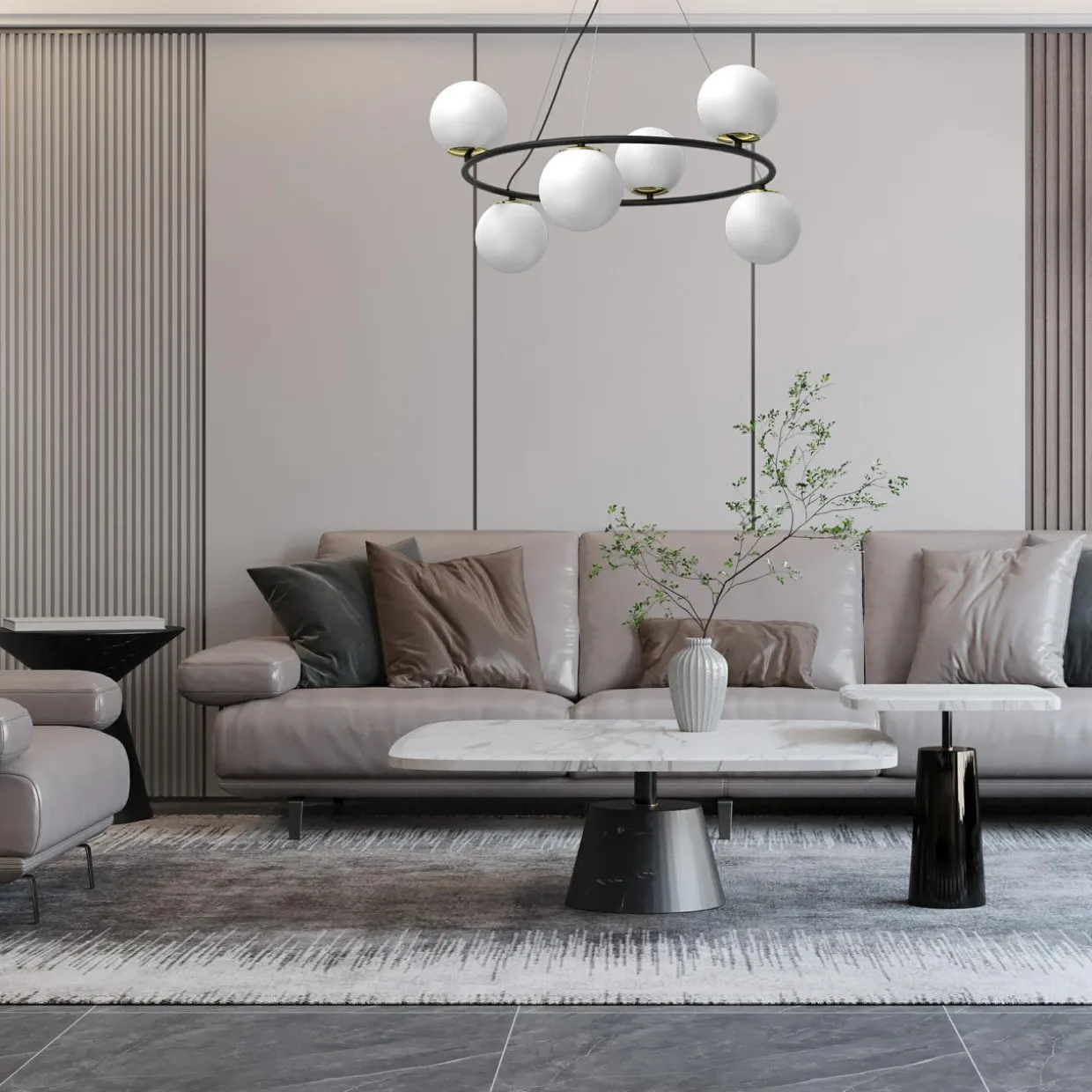 Lampa wisząca 6 kloszy kule czarno-złota BOLTI VI