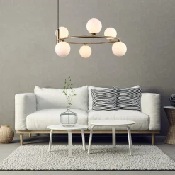 Lampa wisząca 6 kul złota AMILY