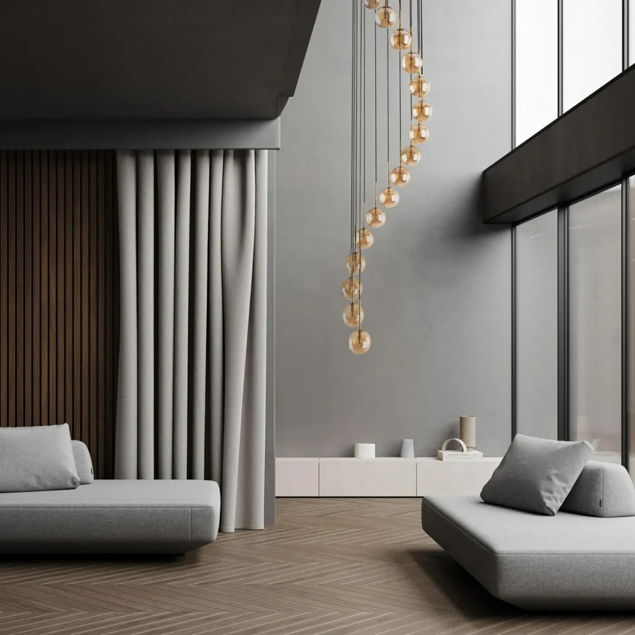 Lampa wisząca 16 kulistych kloszy złota AURORA