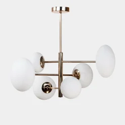 Lampa wisząca 6 owalnych kloszy biało-złota UFO 50x55 cm