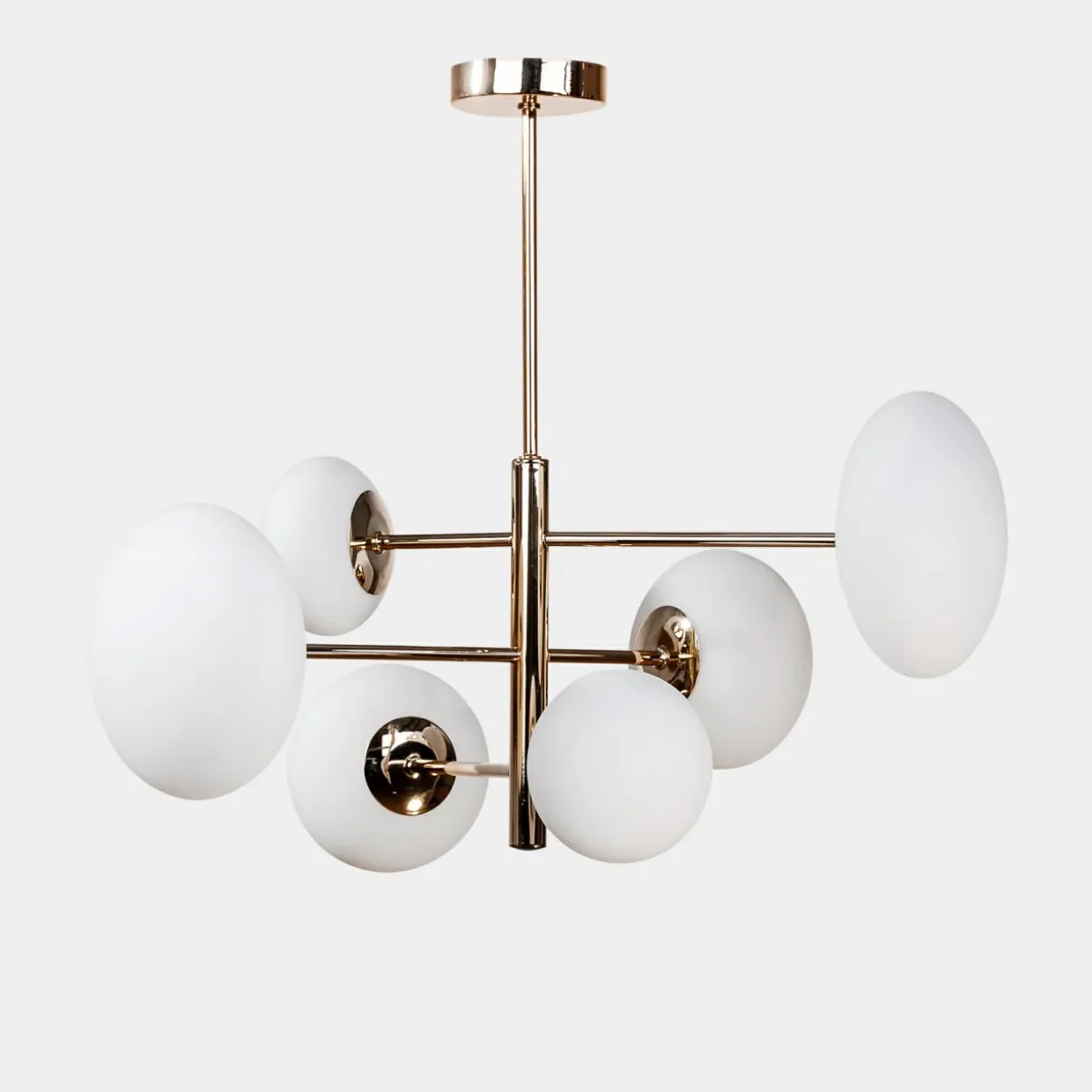 Lampa wisząca 6 owalnych kloszy biało-złota UFO 50x55 cm