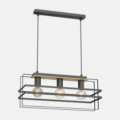 Lampa wisząca czarna jasne drewno KORTEZ III