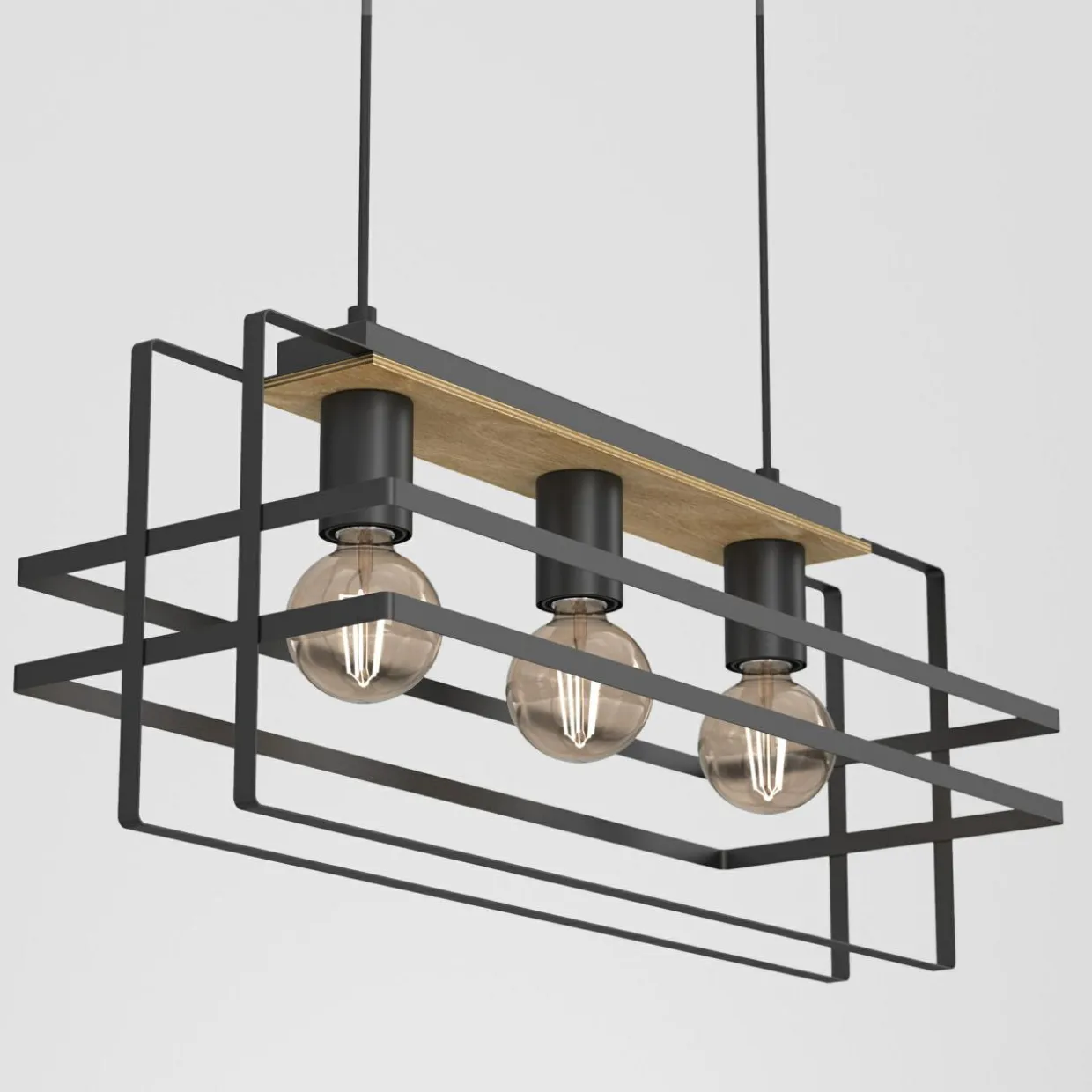 Lampa wisząca czarna jasne drewno KORTEZ III