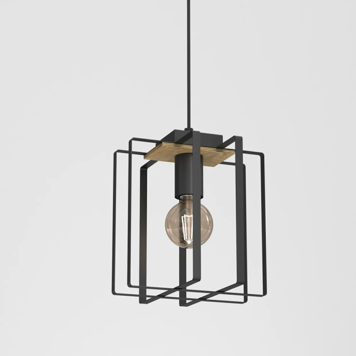 Lampa wisząca czarna jasne drewno KORTEZ I