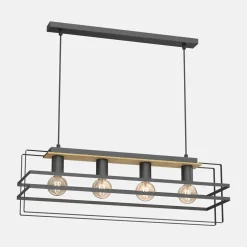 Lampa wisząca czarna jasne drewno KORTEZ IV