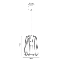 Lampa wisząca czarna jasne drewno TRAD I klosz 38 cm