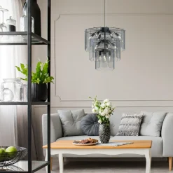 Lampa wisząca dymione szkło czarna NIRA φ56 cm