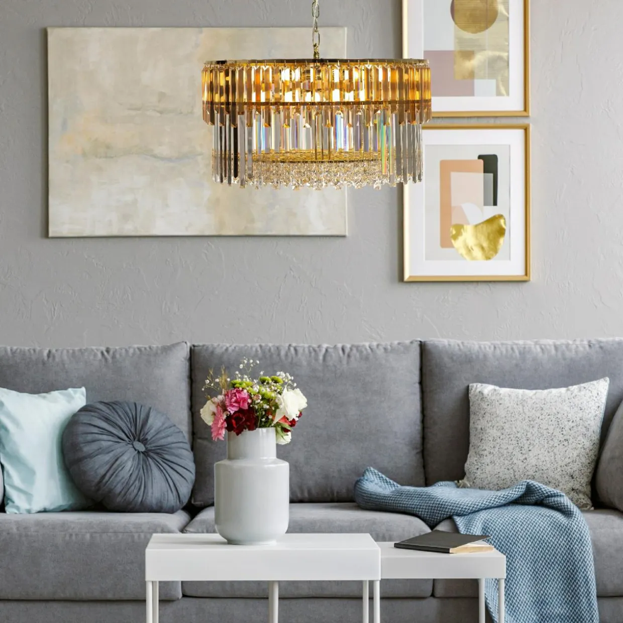 Lampa wisząca glamour złota CAMILLE 60 cm