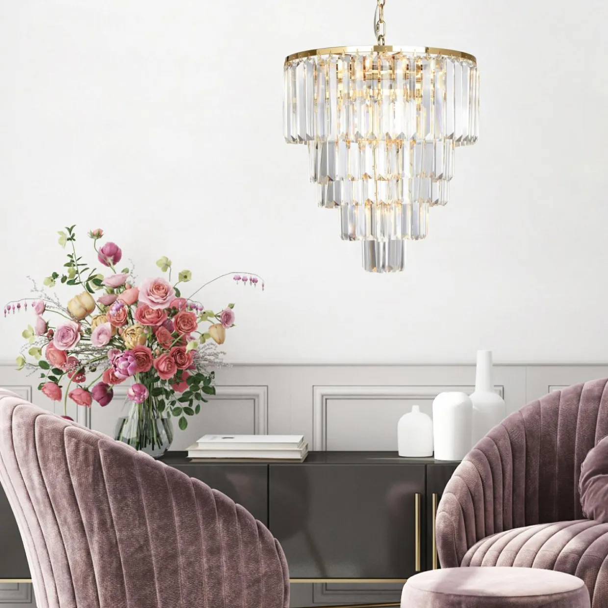 Lampa wisząca glamour złota AMEDEO 48 cm
