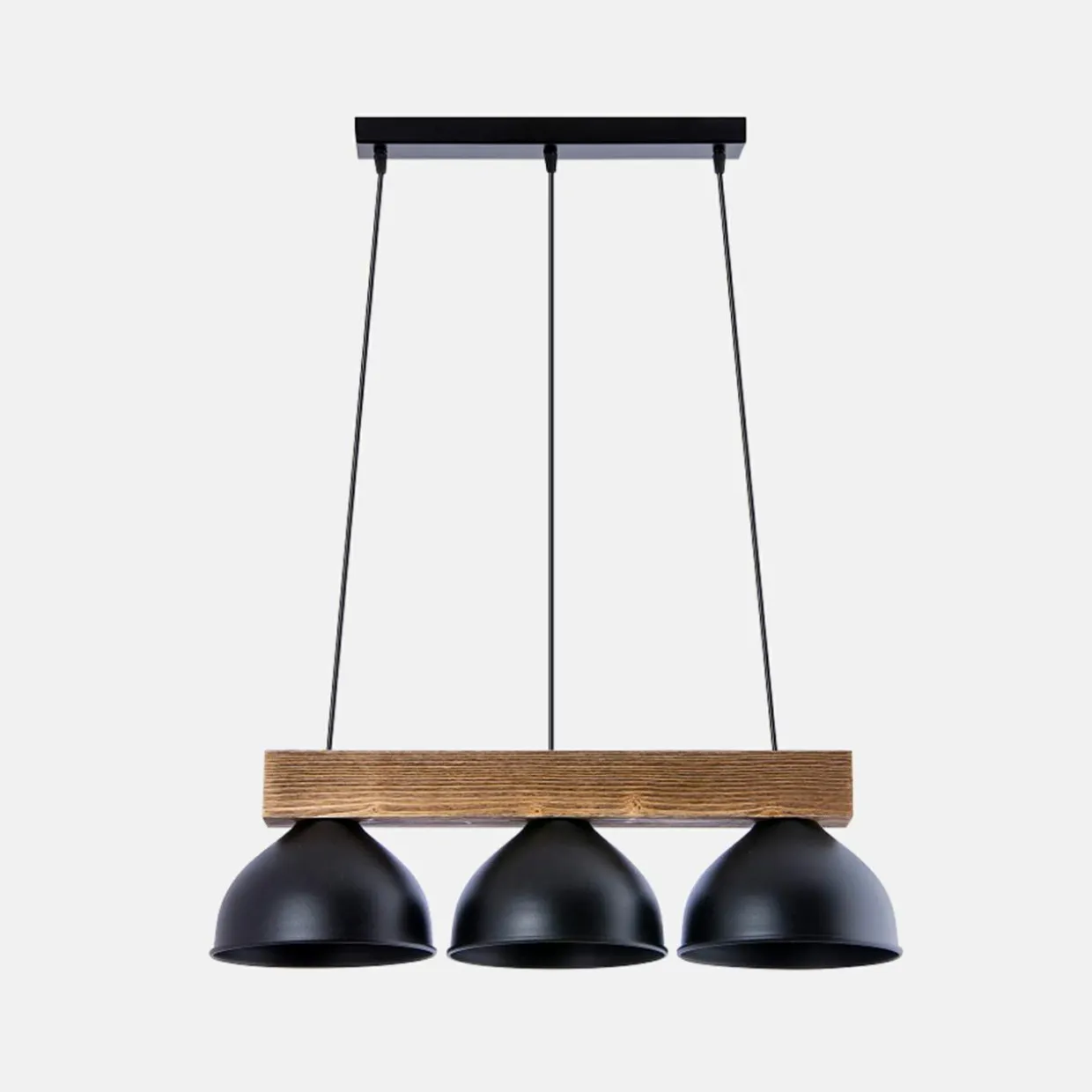 Lampa wisząca industrialna 3 klosze drewno jasne/czarna W-DR