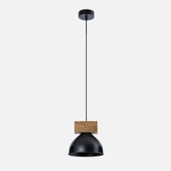Lampa wisząca industrialna drewno jasne czarna W-DR
