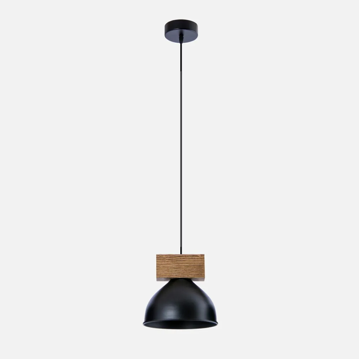 Lampa wisząca industrialna drewno jasne czarna W-DR