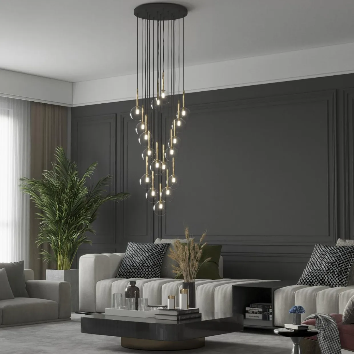 Lampa wisząca kule czarno-złota NILOS 17
