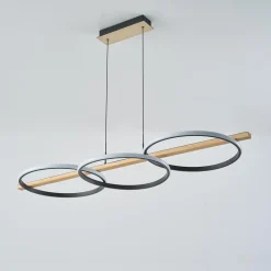 Lampa wisząca LED 3 pierścienie jasne drewno czarna ALMERIA
