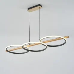 Lampa wisząca LED 3 pierścienie jasne drewno czarna ALMERIA