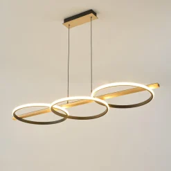 Lampa wisząca LED 3 pierścienie jasne drewno czarna ALMERIA
