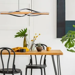 Lampa wisząca LED drewniana czarna BAEZ