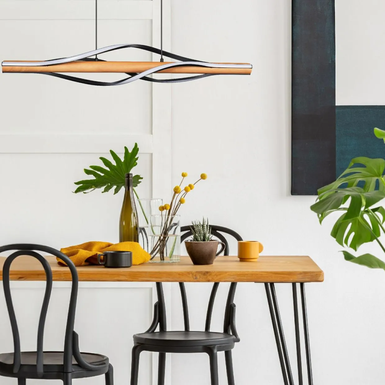 Lampa wisząca LED drewniana czarna BAEZ