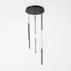 Lampa wisząca LED podstawa okrągła czarna drewniana ELIOT VI