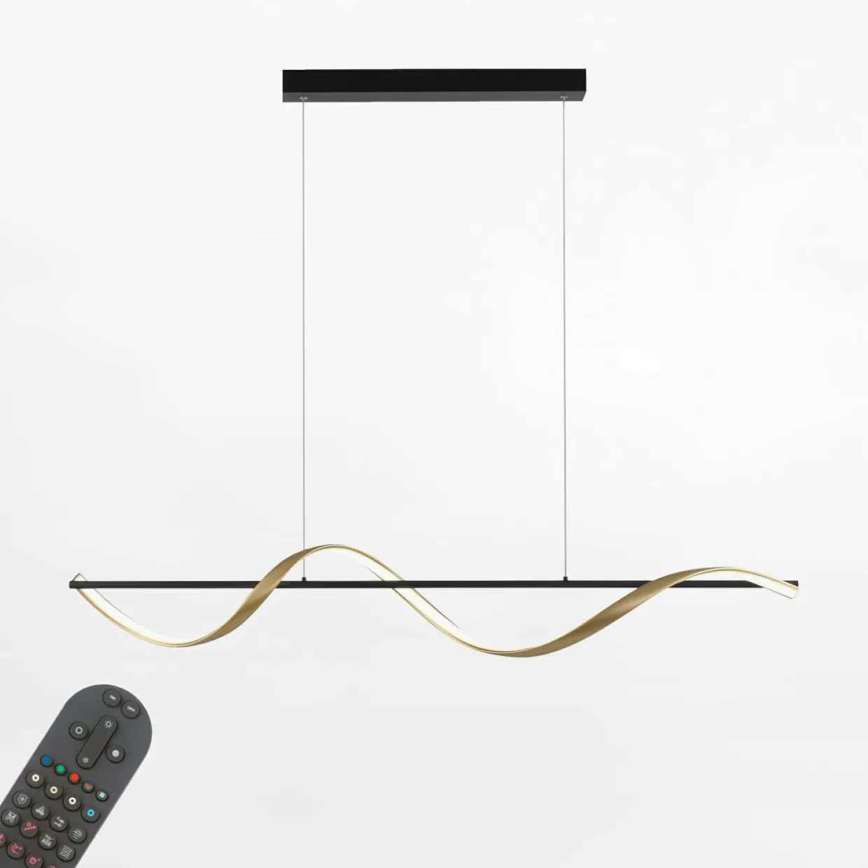 Lampa wisząca LED Wi-Fi czarno-złota Q-SWING z pilotem