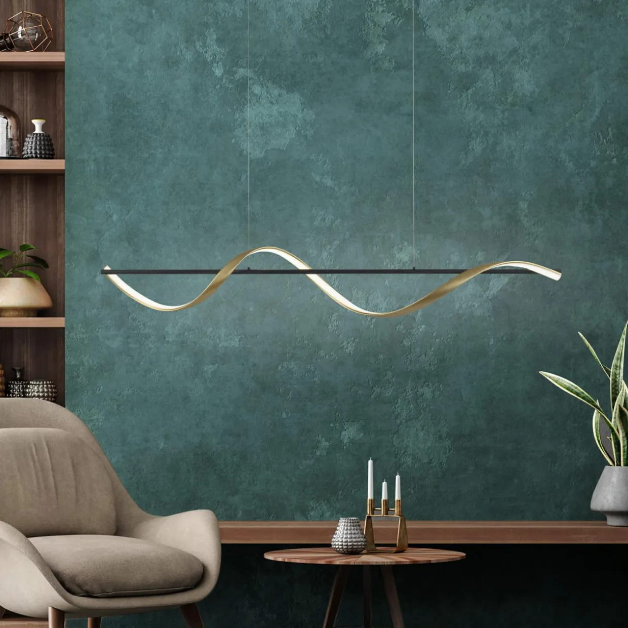 Lampa wisząca LED Wi-Fi czarno-złota Q-SWING z pilotem