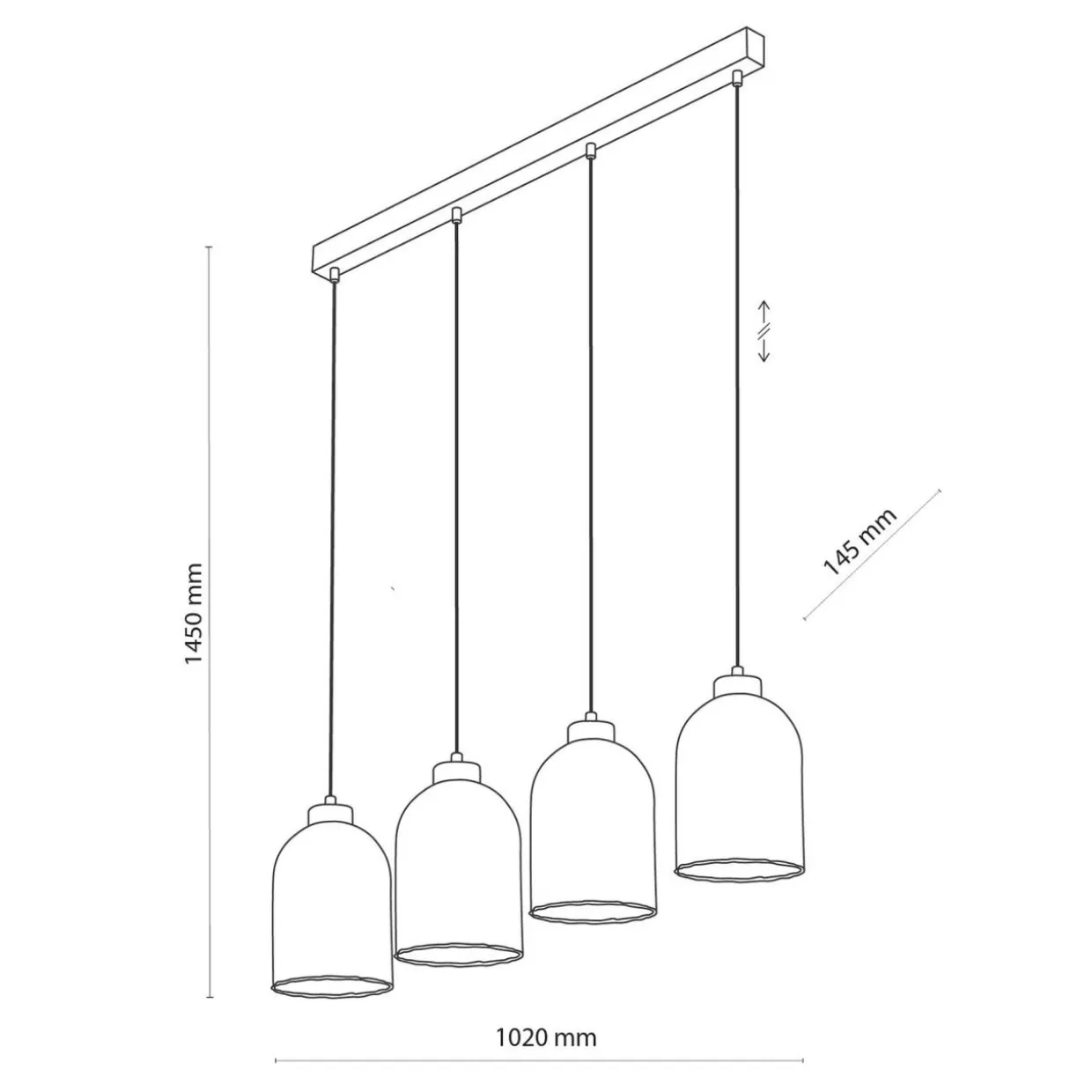 Lampa wisząca listwa 4 klosze amber SATIPO 4