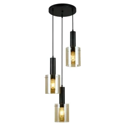 Lampa wisząca okragła podstawa 3 klosze czarna SARDO