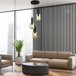 Lampa wisząca okragła podstawa 3 klosze czarna SARDO