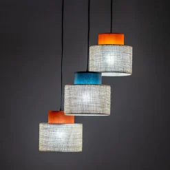 Lampa wisząca okrągła podstawa 3 abażury DUO JUTA