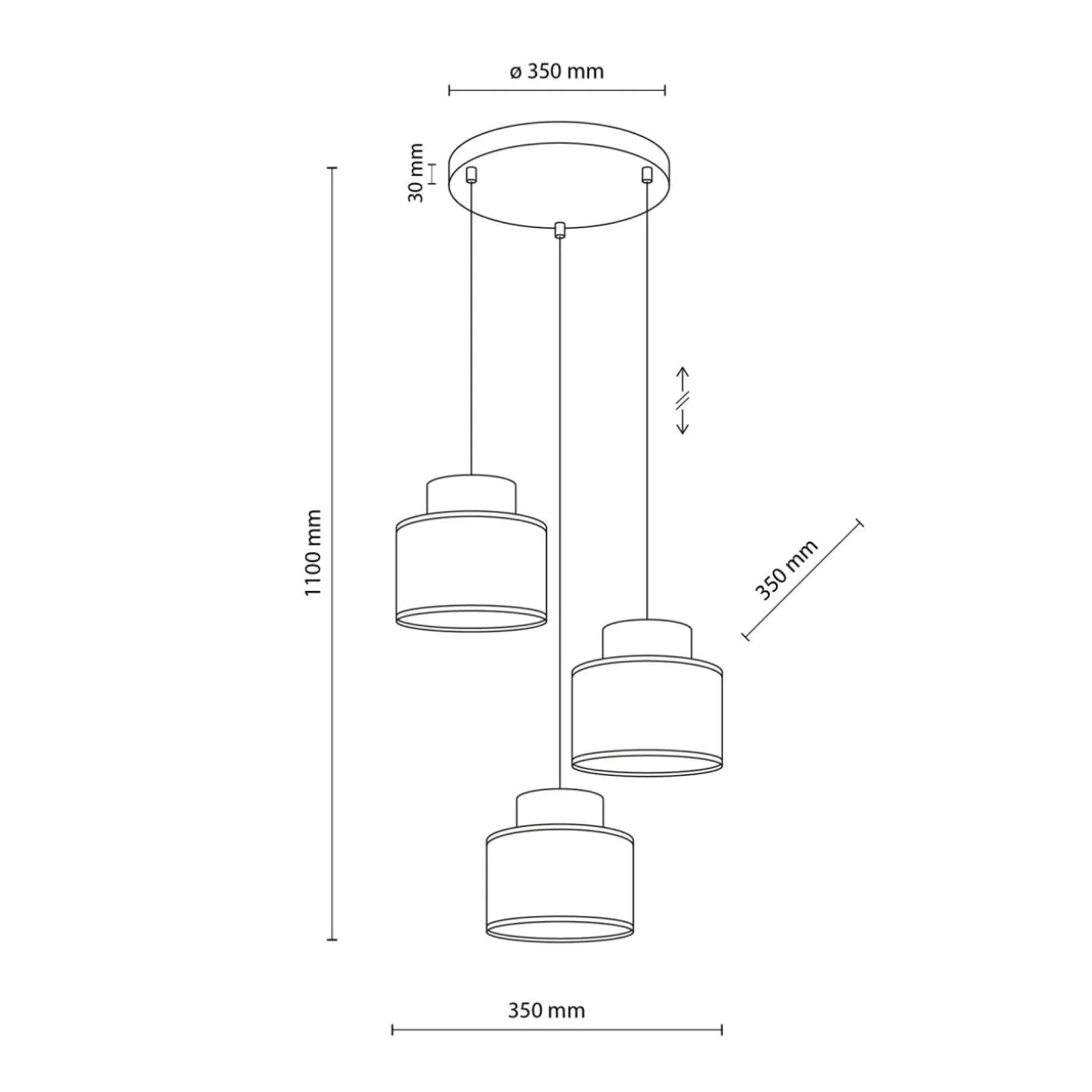 Lampa wisząca okrągła podstawa 3 abażury DUO JUTA