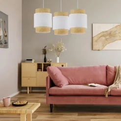 Lampa wisząca rattanowa biała BOHO