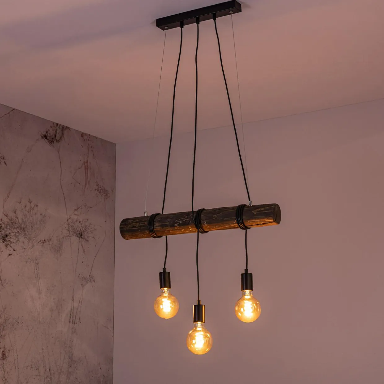 Lampa wisząca rustykalna orzech TRABO 3