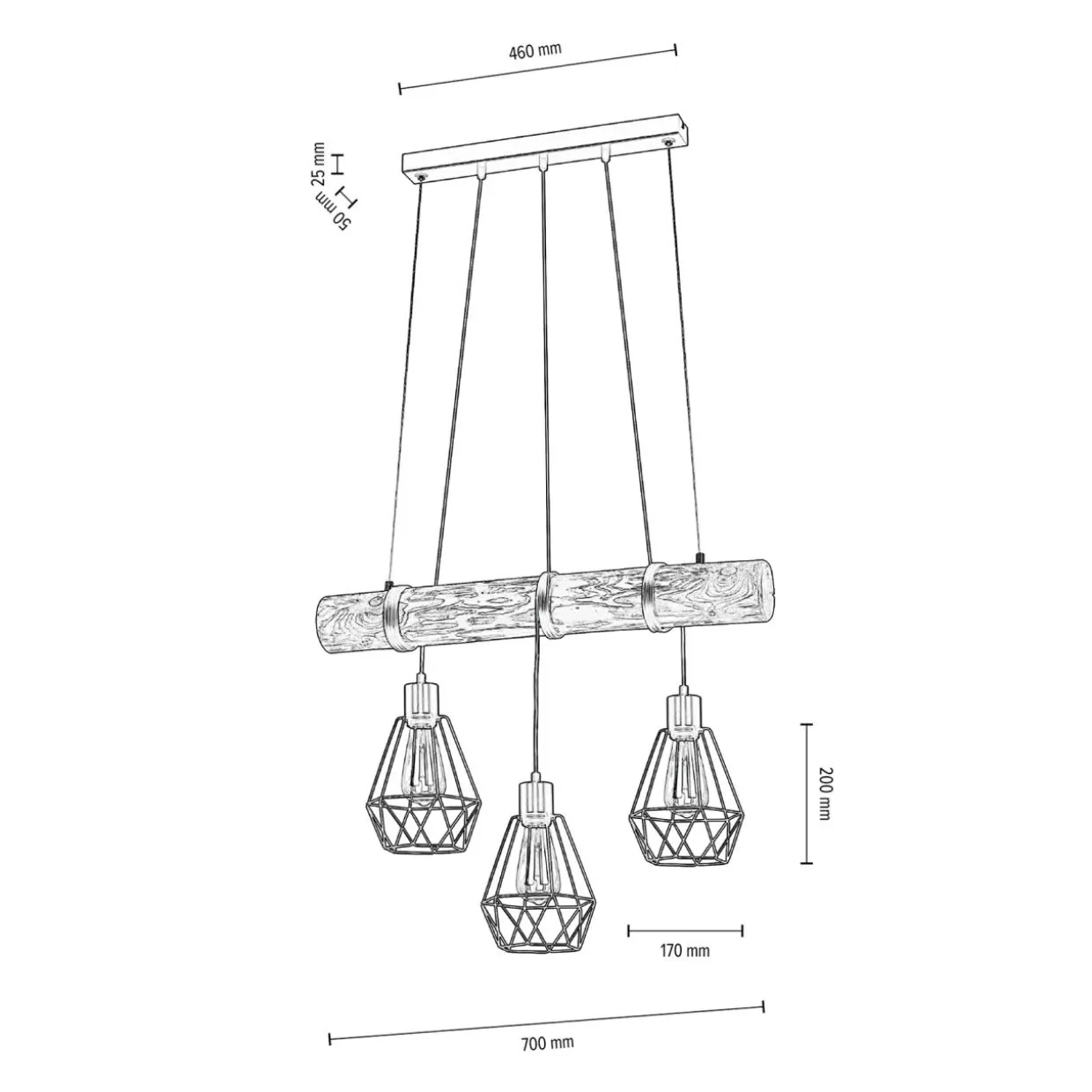Lampa wisząca rustykalna sosna FORTADA 3