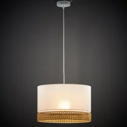 Lampa wisząca z rattanem biała PAGLIA 38,5 cm