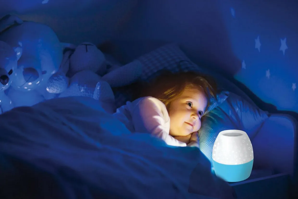 Lampka nocna z projektorem biało-niebieska