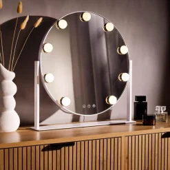 Lustro okrągłe z lampkami LED białe 44 cm