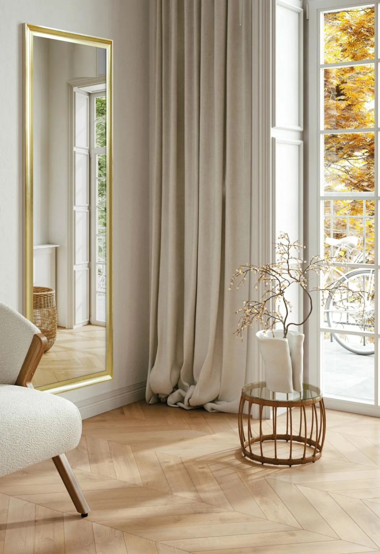 Lustro w złotej ramie OSLO 68x178 cm