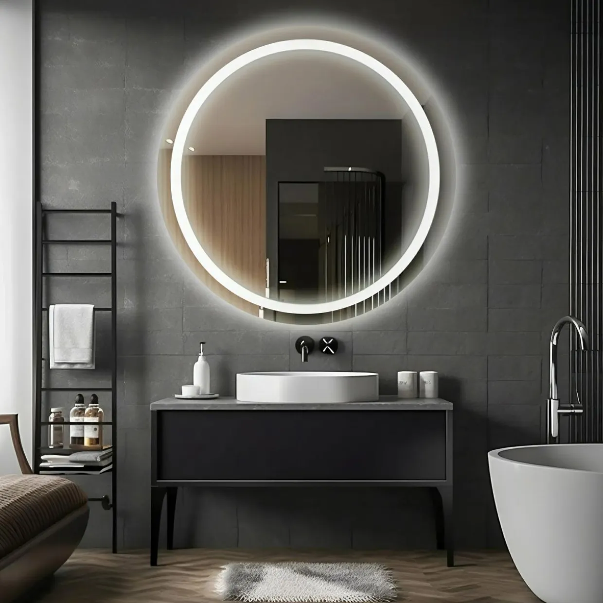 Lustro z oświetleniem LED okrągłe MILA PLUS 70 cm