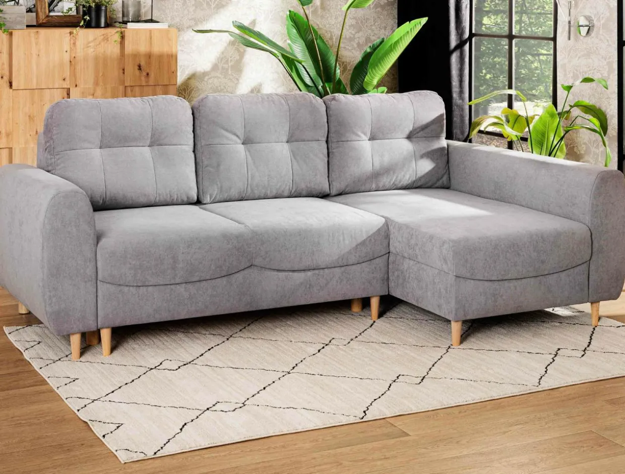Narożnik z funkcją spania szary TENDER prawy
