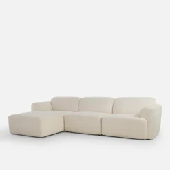 Narożnik z tkaniną bouclé jasnobeżowy CAMELLIA lewy
